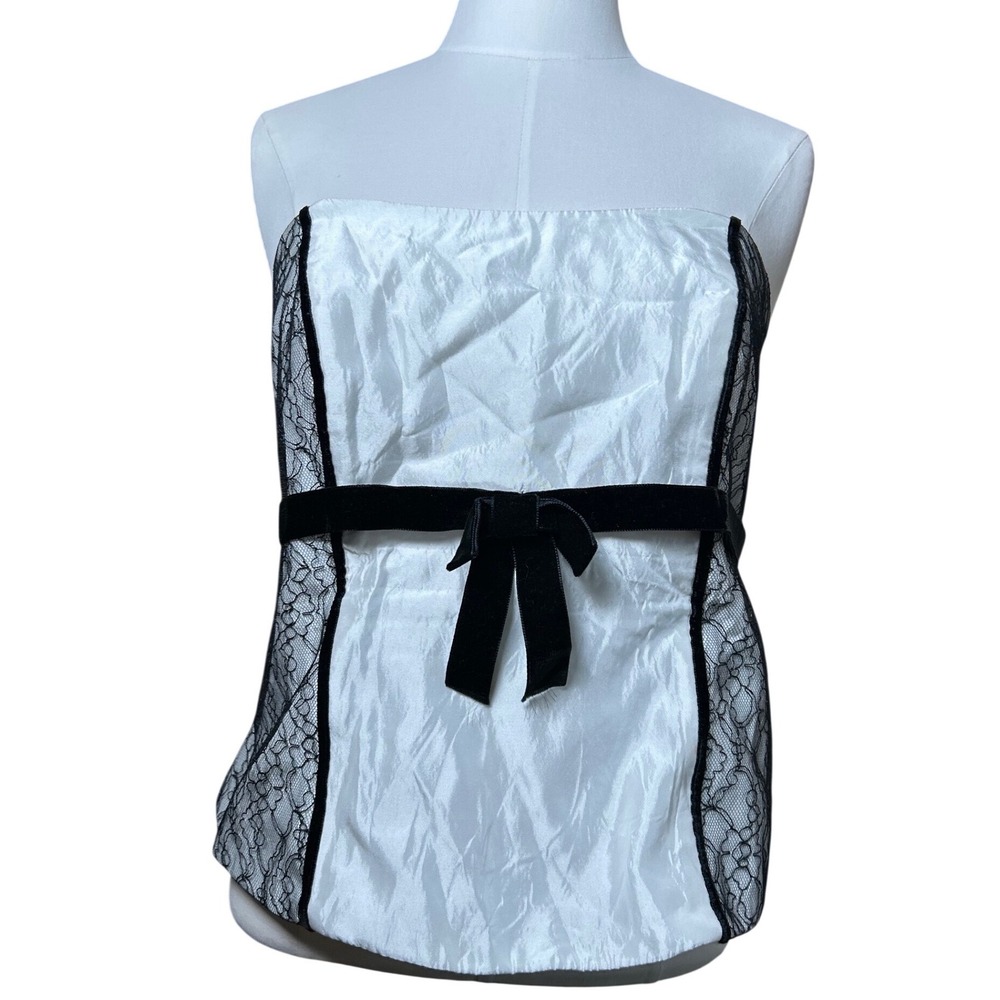 Davids Bridal Strapless Lace Velvet Bow Corset Top White Black Party Size‎ 14